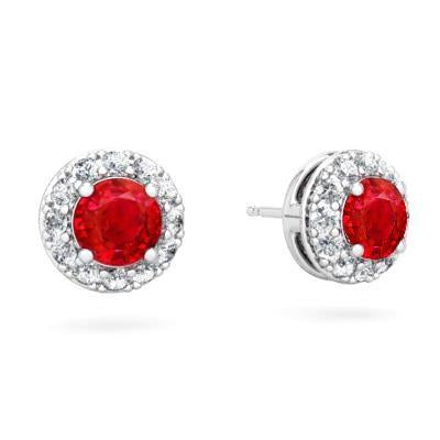 3.80 Carats Red Ruby And Diamonds Ladies Studs Earrings 14K Gold