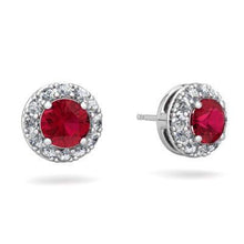 3.80 Carats Red Ruby And Diamonds Ladies Studs Earrings 14K White