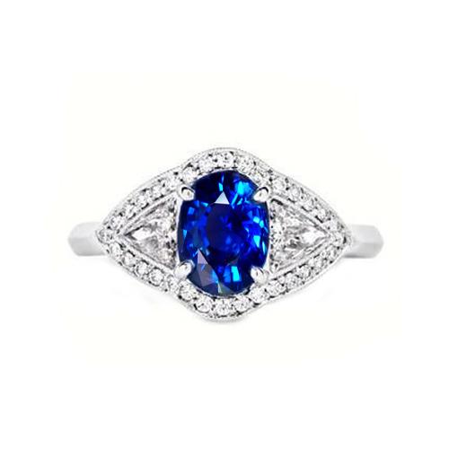 3.90 Ct Prong Set Sri Lankan Sapphire And Diamond Ring White Gold 14K