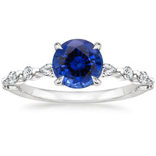 4 Carats Engagement Ring Round Ceylon Sapphire & Diamond Marquise Gold