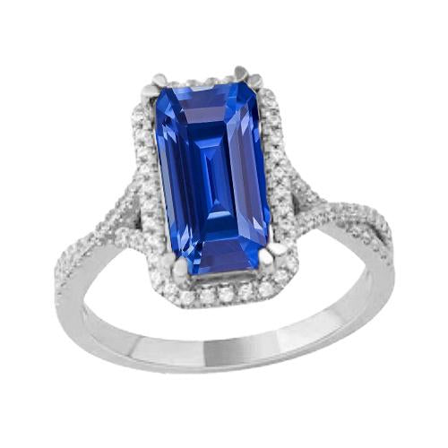 4 Carats Halo Emerald Sri Lankan Sapphire & Diamond Ring Gold