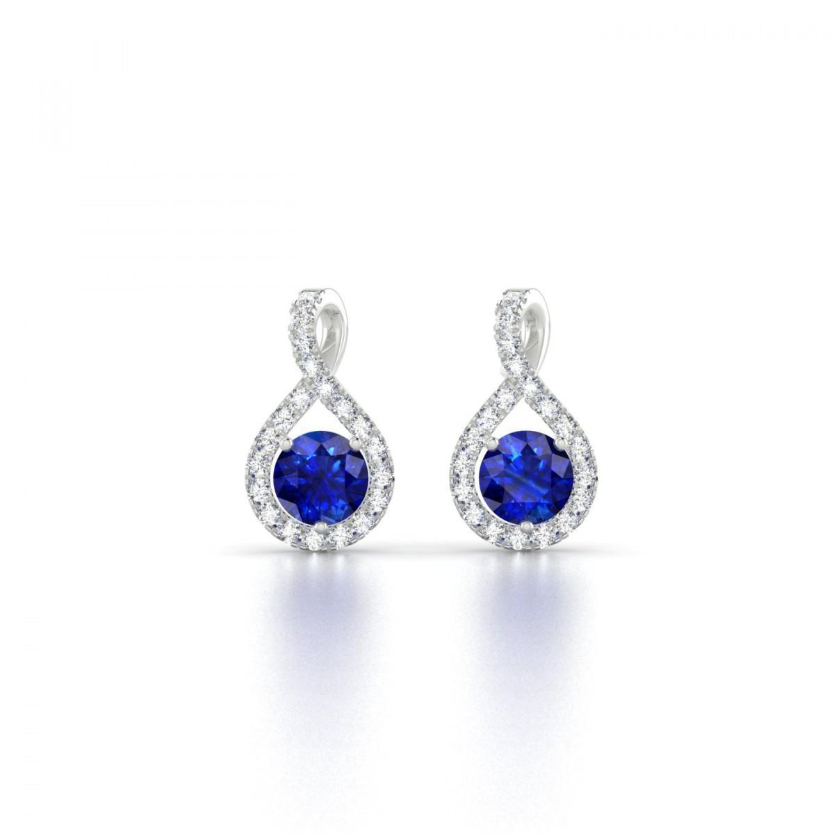 4 Carats Round Cut Sapphire And Diamonds Studs Earrings Gold 14K