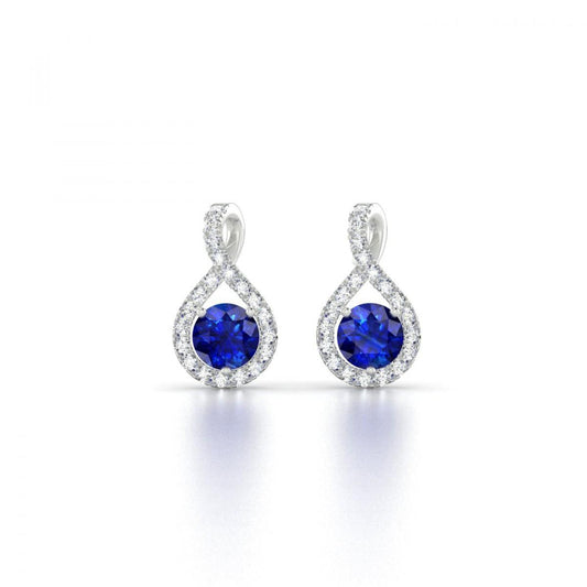 4 Carats Round Cut Sapphire And Diamonds Studs Earrings Gold 14K