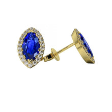 4 Carats Sapphire With Diamond Lady Studs Yellow Gold 14K