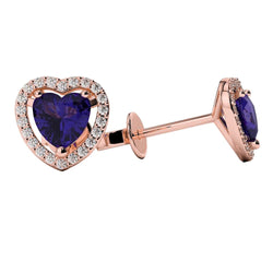 4 Carats Tanzanite With Natural Earth Mined Diamond Halo Stud Earring Rose Gold 14K