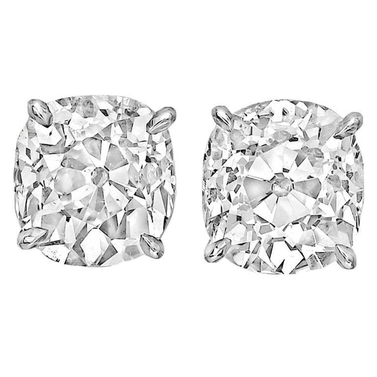 4.00 Ct Cushion Old Mine Cut Diamonds Studs Earring White Gold 14K