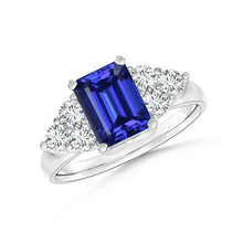 4 Ct Emerald Cut Ceylon Blue Sapphire And Round Diamond Wedding Ring