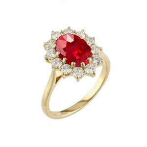 4 Ct Oval Ruby With Round Diamonds Ring Prong Set Yellow Gold 14K
