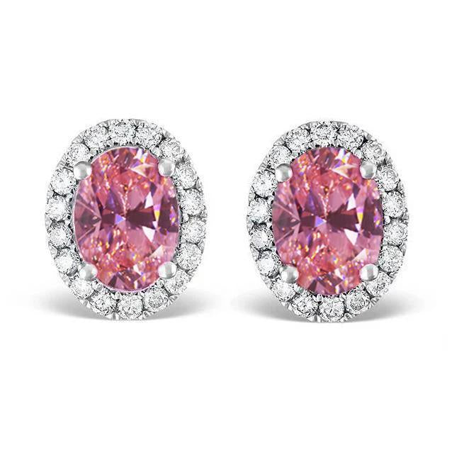 4 Ct Pink Sapphire And Diamonds Studs Earrings White Gold 14K