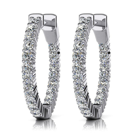 4.00 Ct Round Cut Single Row Inside Out Diamonds Hoop Earring White