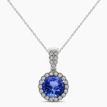 4 Ct Round Cut Tanzanite And Diamonds Pendant Necklace White Gold