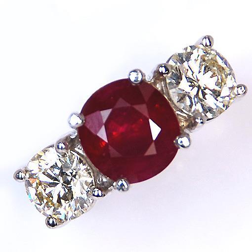 4 Ct Ruby And Round Diamond 3 Stone Ring White Gold Lady Jewelry