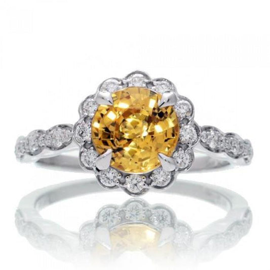 4 Ct Yellow Sapphire And Diamonds Ring White Gold 14K