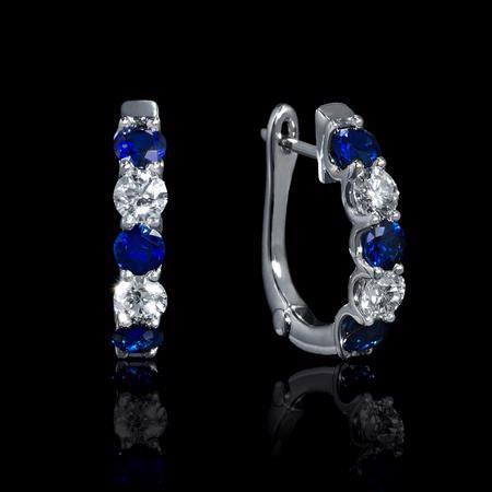 4 Carats Ceylon Sapphire Jewelry Diamond Women Hoop Earring Gold