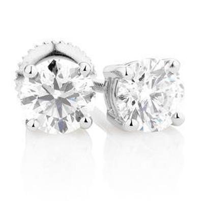 4 Carats Round Cut Prong Set Diamonds Studs Earring White Gold