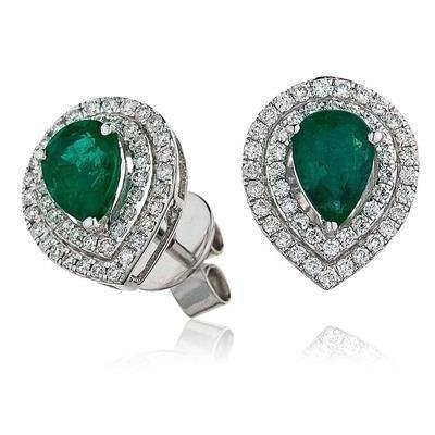4 Ct Pear Cut Green Emerald With Diamond Stud Earring White Gold 14K