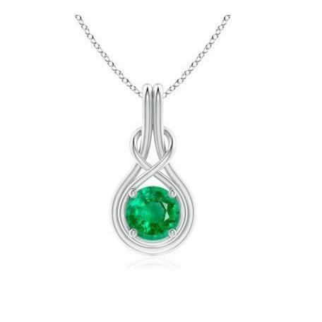 4 Ct Prong Set Green Emerald Pendant With Chain 14K White Gold
