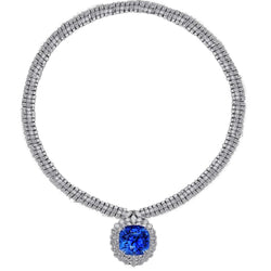 45 Carats Blue Sapphire White Natural Earth Mined Diamonds Platinum Necklace