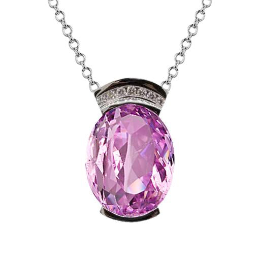 46 Carats Oval Pink Kunzite Gem Stone Necklace Pendant Gold 14K