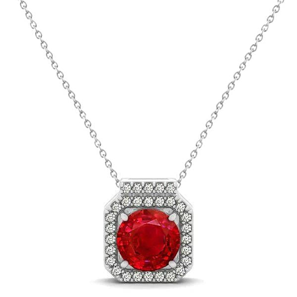 4.00 Ct Red Ruby With Diamonds Pendant With Chain White Gold 14K