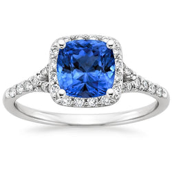 4.10 Ct Cushion Sri Lankan Sapphire And Round Natural Earth Mined Diamonds Ring White Gold