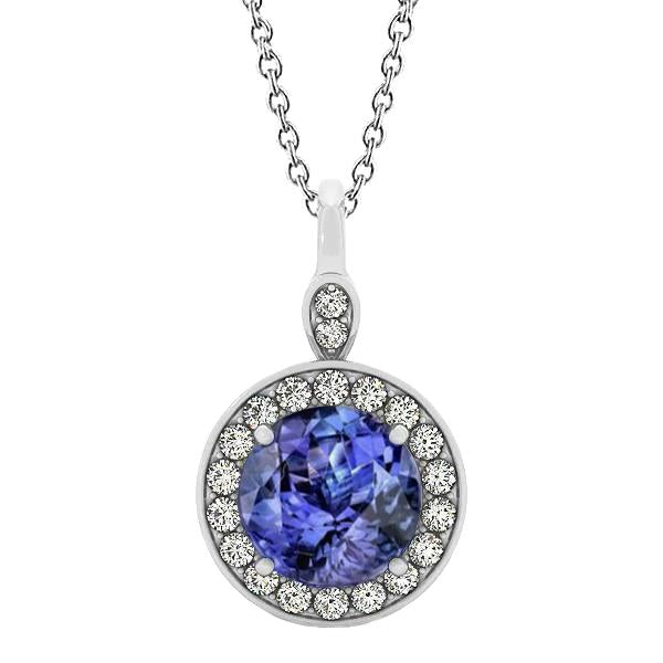 4.20 Carats Brilliant Cut Tanzanite & Diamonds Pendant Necklace