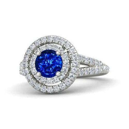 4.25 Carats Sri Lankan Sapphire And Diamond Engagement Ring 14K Gold