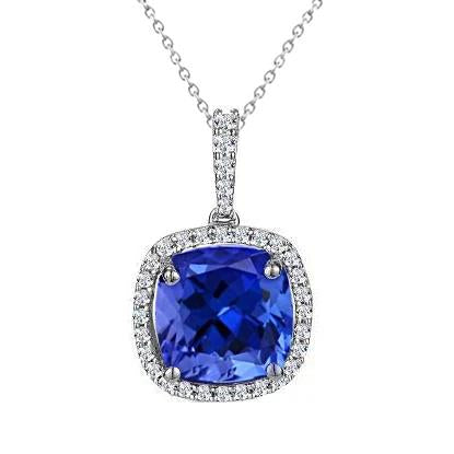 4.25 Ct Tanzanite With Diamonds Pendant Necklace White