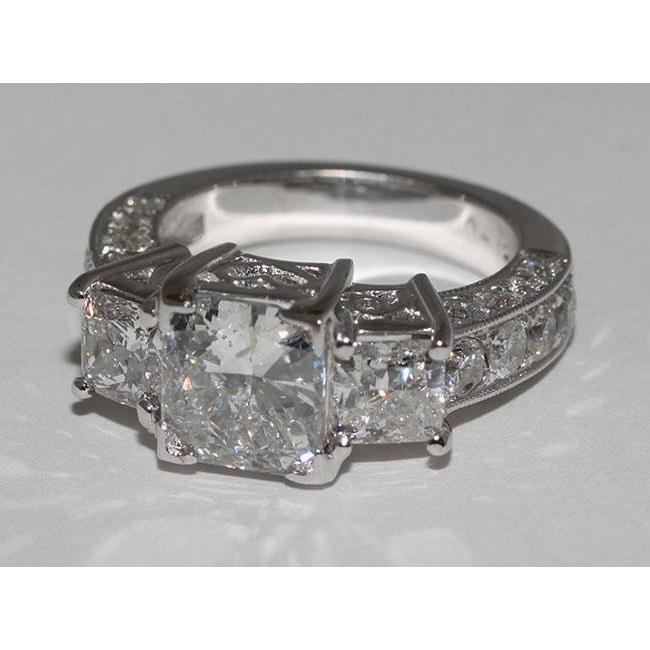 4.26 Ct. Vintage Style Three Stone White Gold Engagement Ring