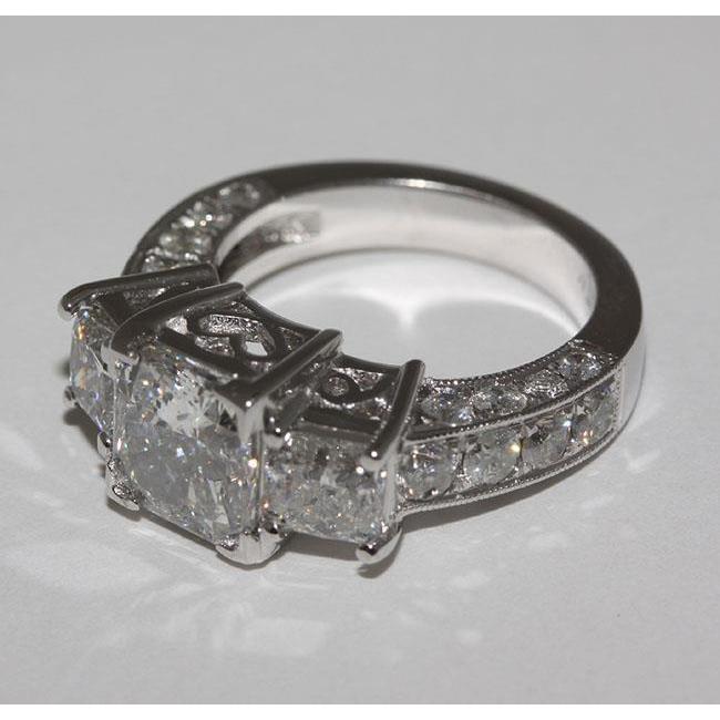 4.26 Ct. Vintage Style Three Stone White Gold Engagement Ring