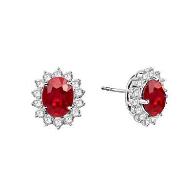4.30 Carats Red Ruby With Diamonds Studs Earrings Gold 14K