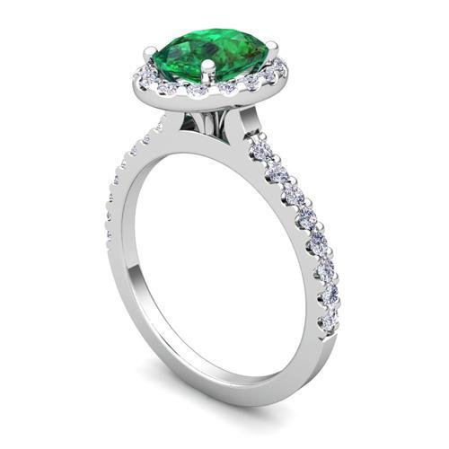 4.30 Ct Oval Green Emerald And Diamond Engagement Ring