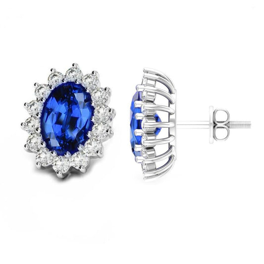 4.30 Ct Sri Lanka Blue Sapphire Diamonds Ladies Studs Earrings