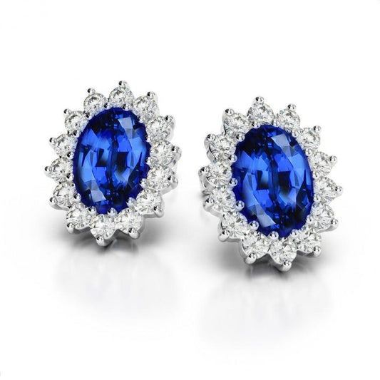 4.30 Ct Sri Lanka Blue Sapphire Diamonds Ladies Studs Earrings