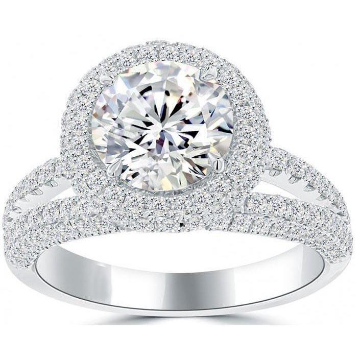 4.35 Carats Diamond Halo Ring 14K White Gold