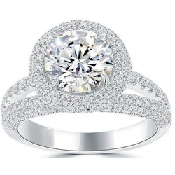 4.35 Carats Natural Earth Mined Diamond Halo Ring 14K White Gold