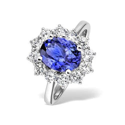 4.35 Ct Tanzanite With Diamonds Ring New White Gold 14K