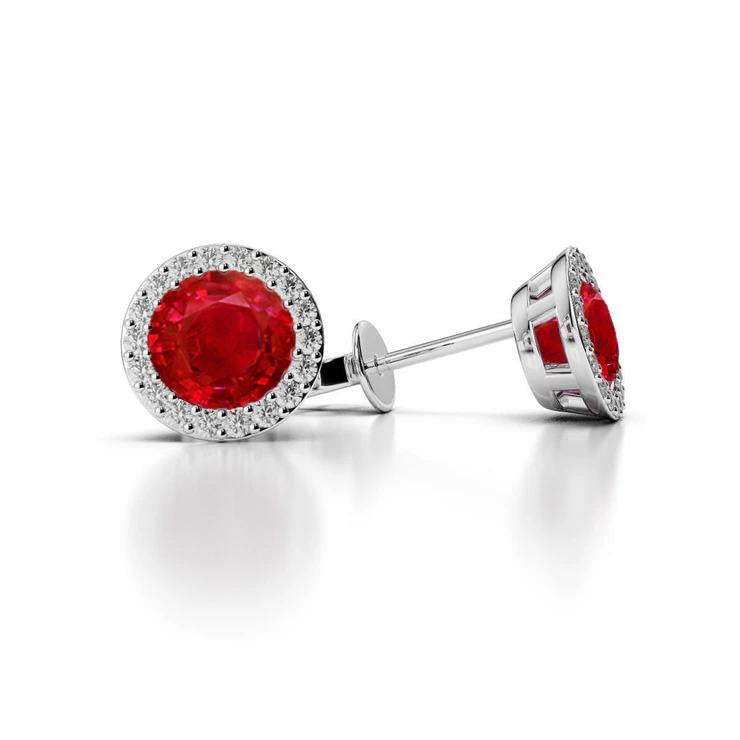 4.36 Carats Ruby With Diamonds Studs Earrings White Gold 14K