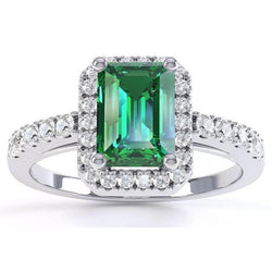 4.40 Carats Green Emerald And Diamonds Wedding Ring White Gold