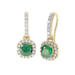 4.40 Carats Green Emerald With Diamonds Dangle Earrings Yellow Gold