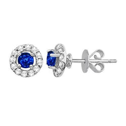 4.40 Carats Sri Lanka Sapphire Diamonds Studs Earring White Gold 14K