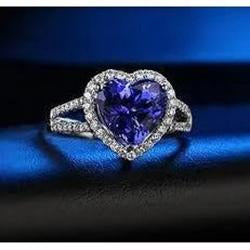 4.45 Ct Blue Heart Cut Sapphire And Natural Earth Mined Diamond Fancy Ring White Gold 14K