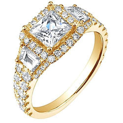 4.46 Ct. Diamonds Three Stone Style Ring Yellow Gold 14K