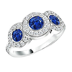 4.50 Carats Ceylon Sapphire Natural Earth Mined Diamonds White Gold 3 Stone Style Ring