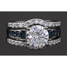 4.50 Carats Engagement Ring Set Round Diamonds & Blue Green Sapphire