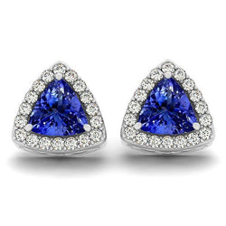 4.50 Carats Prong Set Tanzanite & Diamond Lady Halo Stud Earrings