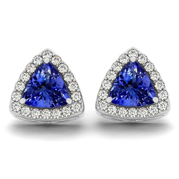 4.50 Carats Prong Set Tanzanite & Diamond Lady Halo Stud Earrings