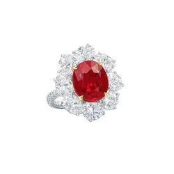 4.50 Carats Red Ruby With Natural Earth Mined Diamonds Ring Flower Style Jewellery New