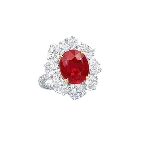 4.50 Carats Red Ruby With Diamonds Ring Flower Style Jewelry New