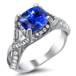 4.50 Carats Sri Lankan Sapphire With Diamonds Ring White Gold 14K